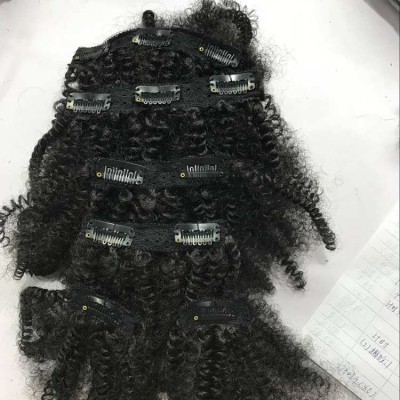 Hot popular synthetic hair #1B black kinky curly clip in hair extensions