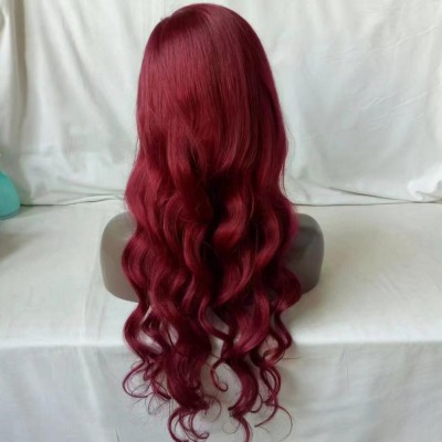 Red wine real human hair half lace wig with big wave