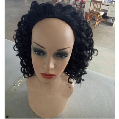 synthetic material 1B color half curly black hair wig for fashion usa market