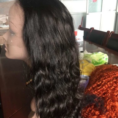 Human hair machine made lace frontal straight hair wigs